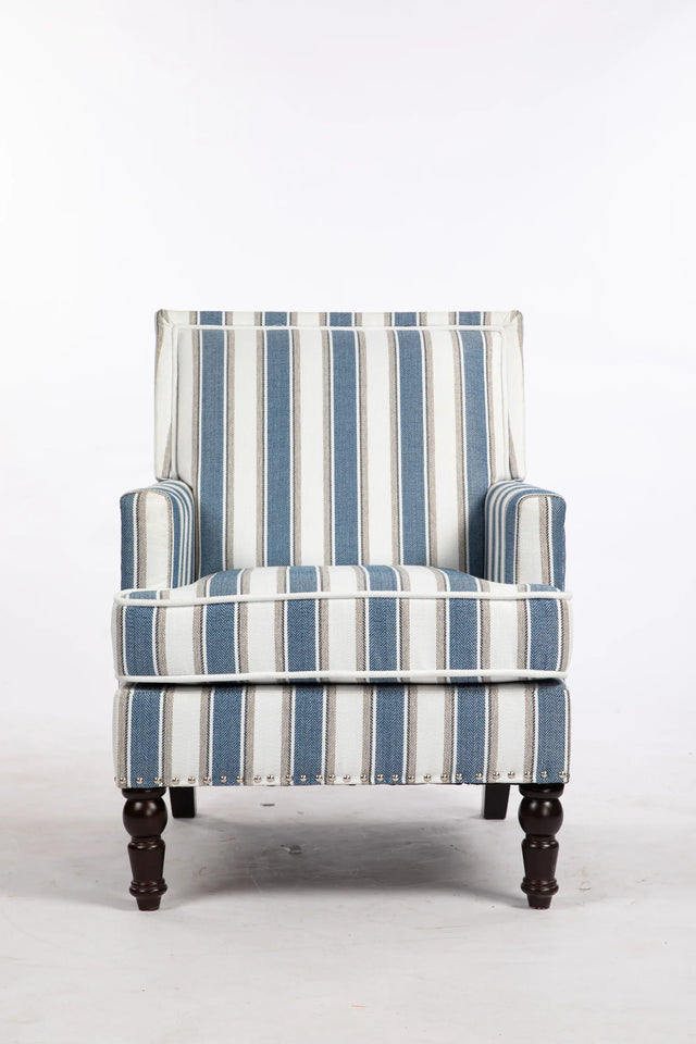 Vintage Blue White Striped Upholstered Accent Chair - Omega Lifestyles