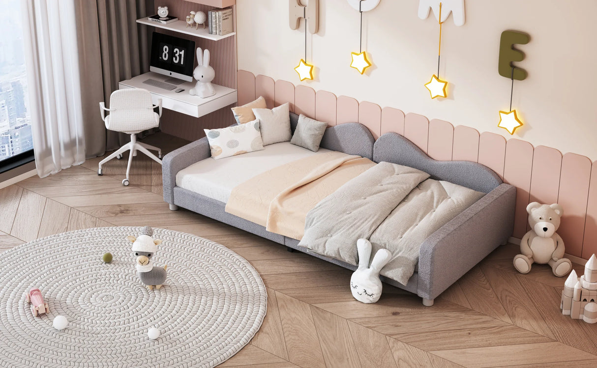 Twin Upholstered Sherpa Fabric Daybed With Cloud Backrest - Omega Lifestyles