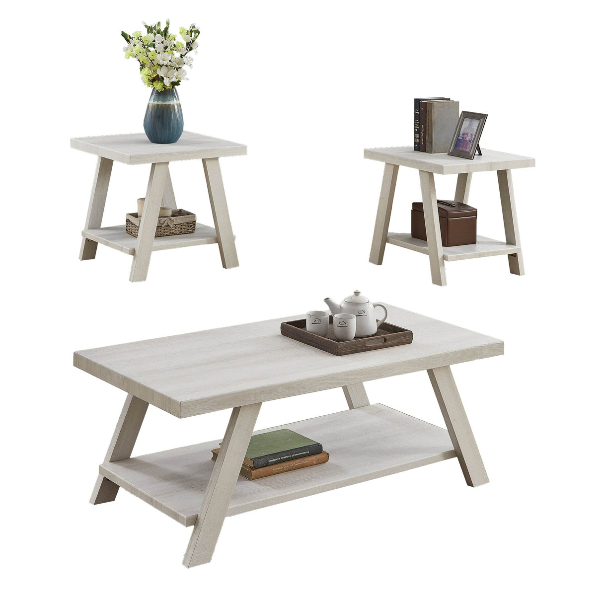 Contemporary White Wood Shelf Coffee Table Set - Sleep Galleria