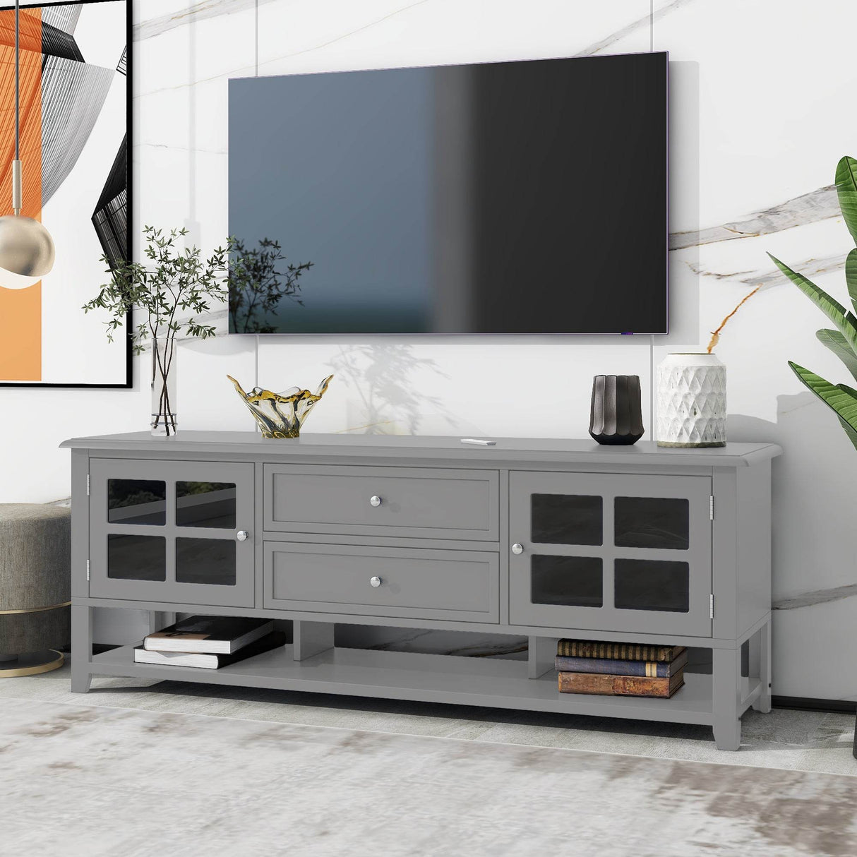 Modern Grey MDF TV Stand With Storage Cabinet - Sleep Galleria