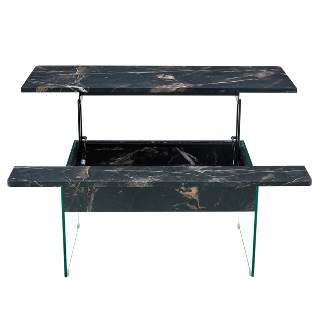 Lift-Top Coffee Table With Storage Black Marble Glass - Omega Lifestyles