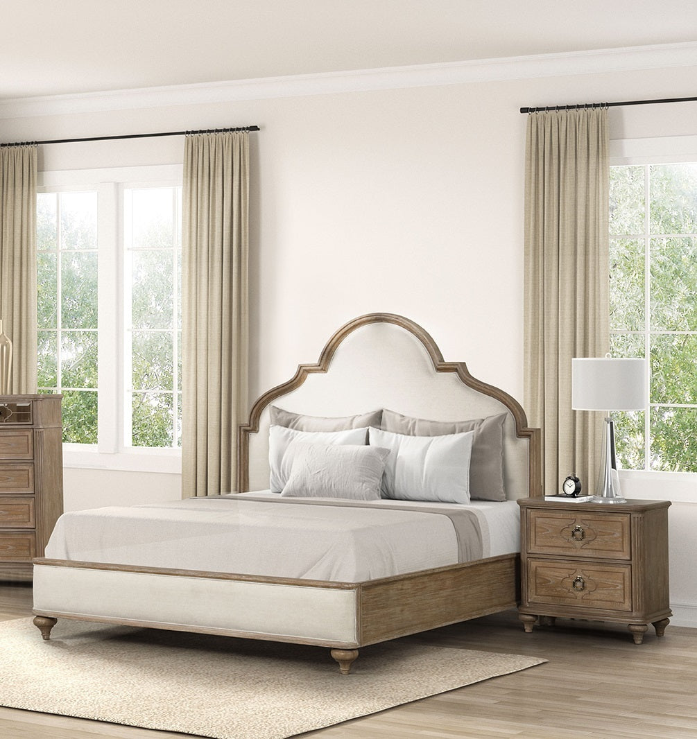 King Rustic Oak Solid Wood Upholstered Bed Frame Set