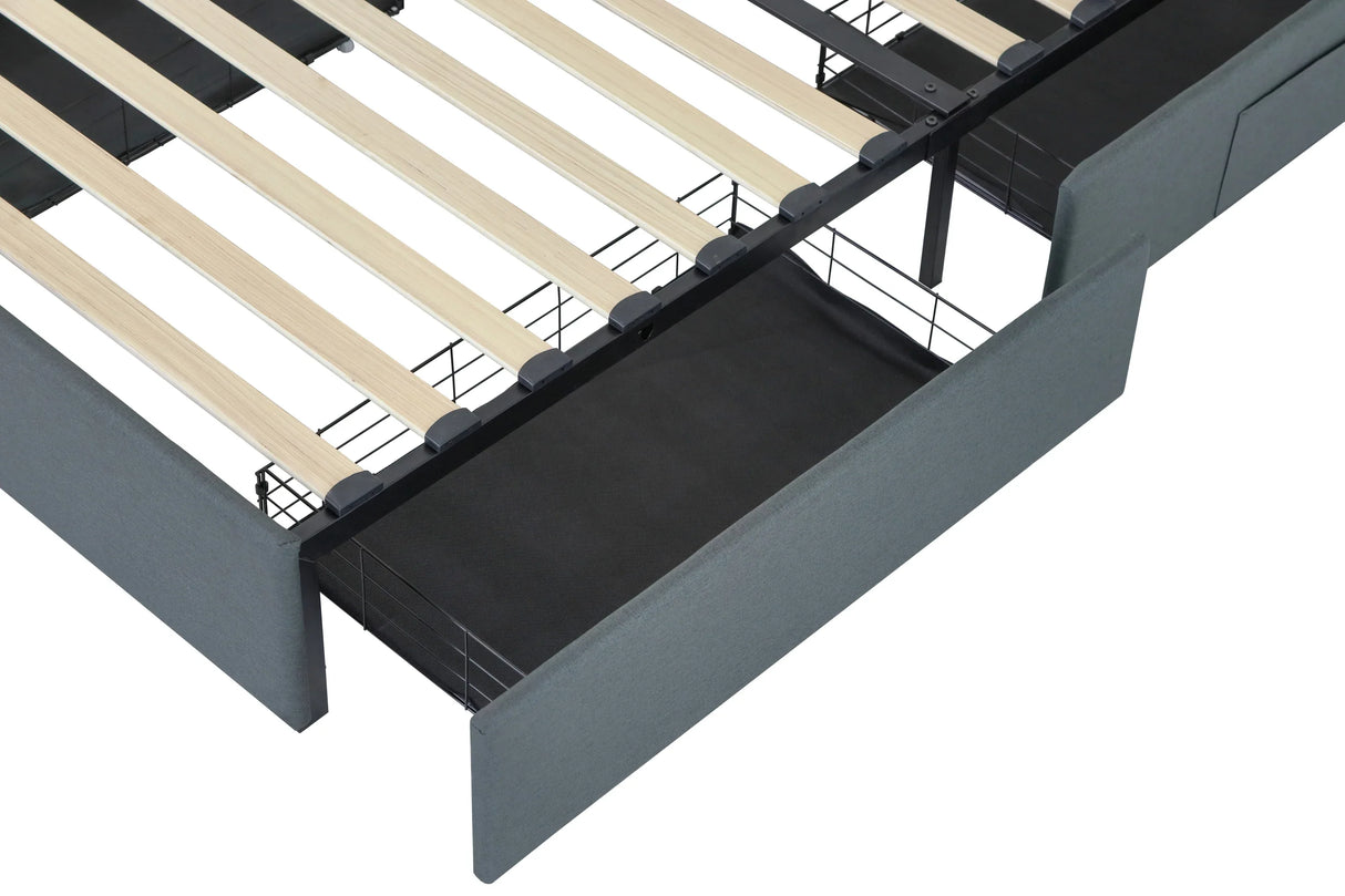 Twin Upholstered Bed Frame With Storage Drawers And USB Charging - Omega Lifestyles