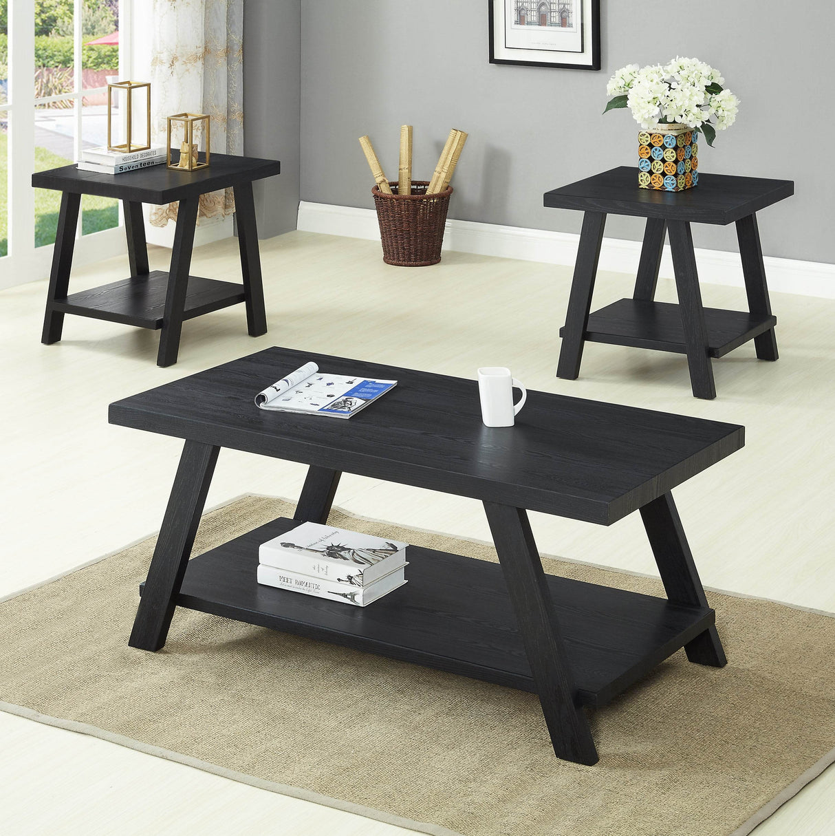 Contemporary Replicated Wood Shelf Coffee And End Table Set - Sleep Galleria