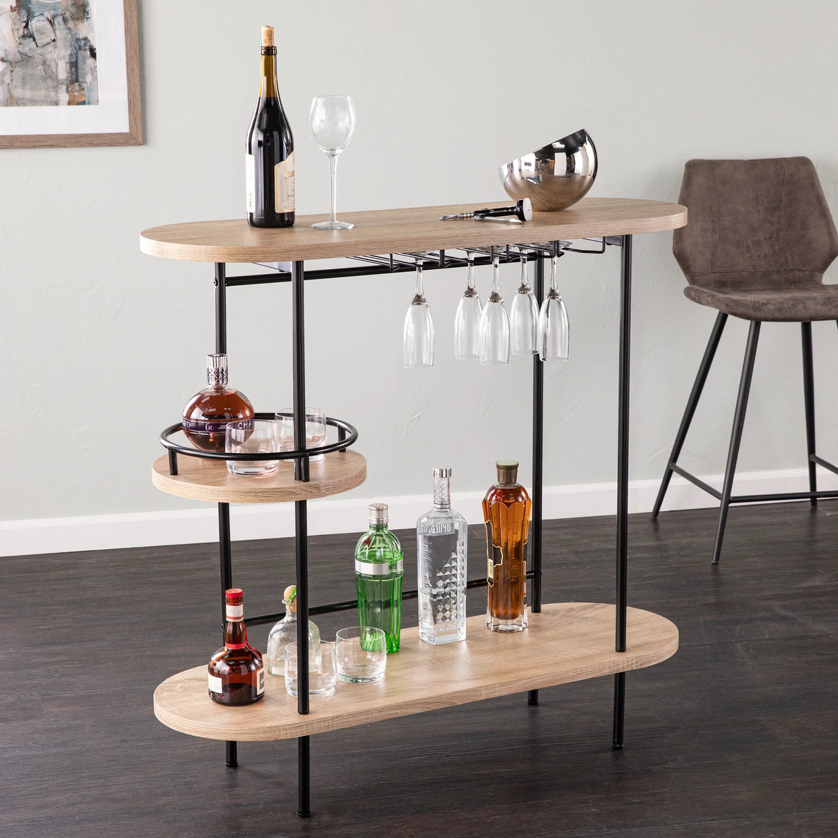 Contemporary Wine Bar Table With Glassware Storage - Omega Lifestyles