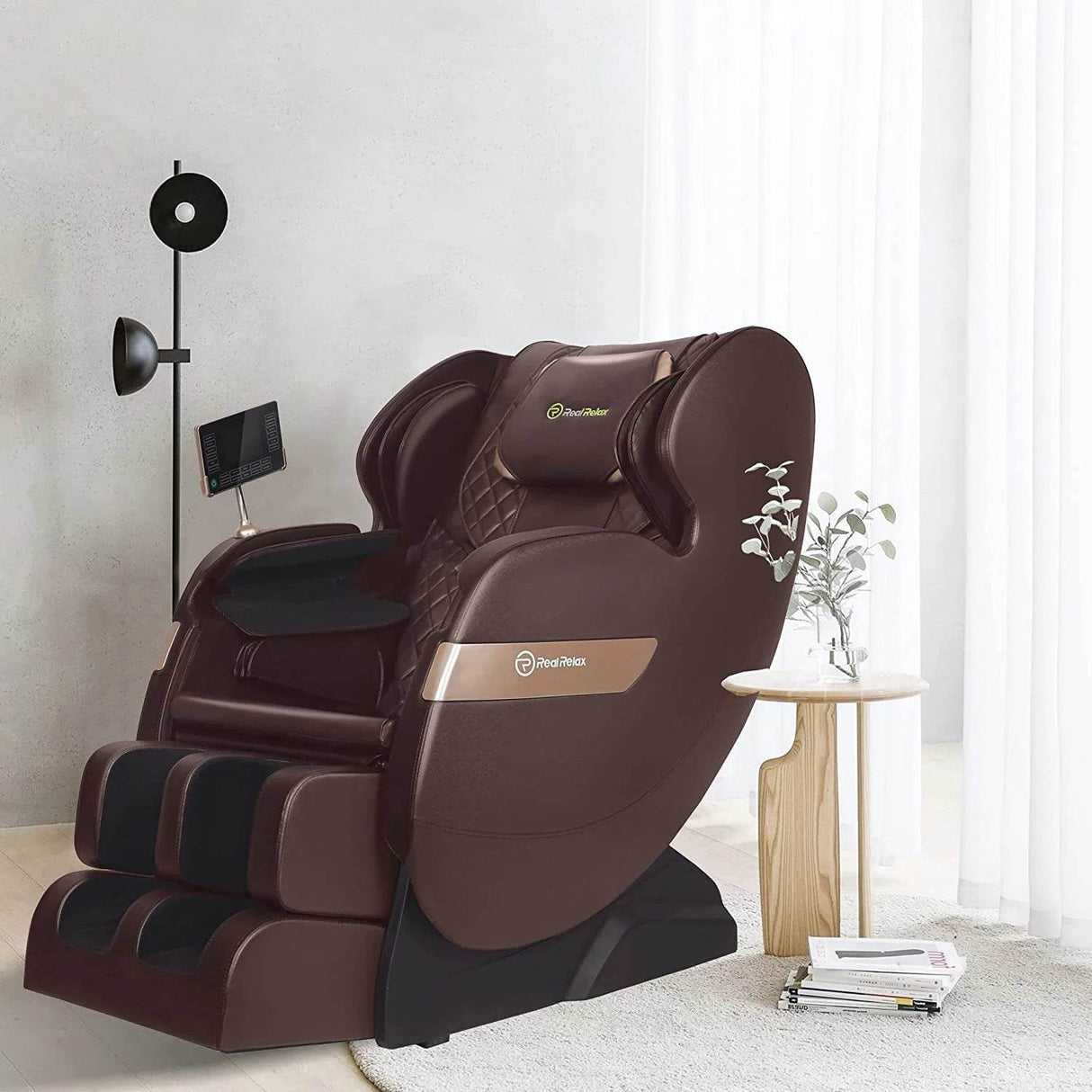 S Track Massage Chair, Full Body Zero Gravity Shiatsu Recliner with Smart Voice Controller, Brown