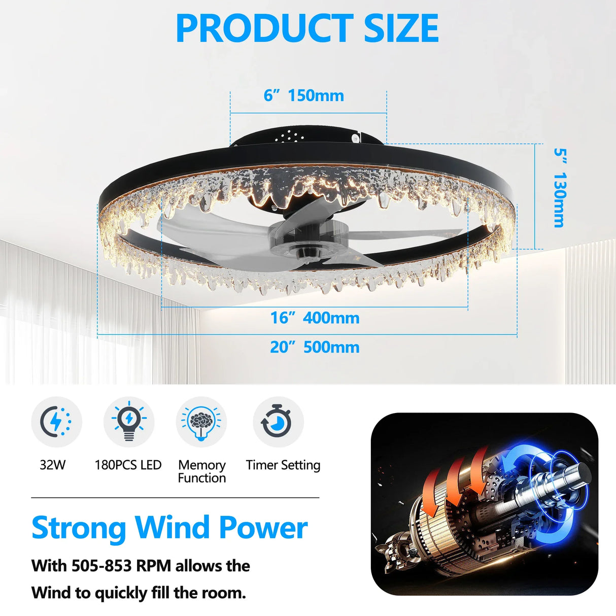 Luxury Crystal Flush Mount Ceiling Fan With Lights - Omega Lifestyles