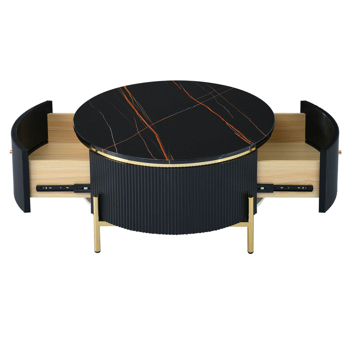 Modern Round Coffee Table With Two Large Drawers - Sleep Galleria