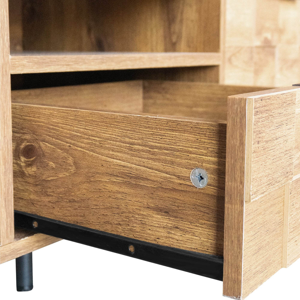 Natural Wood Checkered Pattern TV Stand With Storage - Sleep Galleria