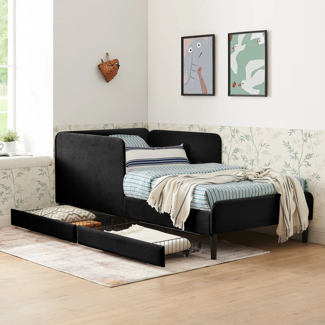 Twin Upholstered Velvet Storage Sofa Bed Frame - Omega Lifestyles