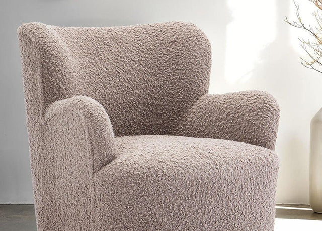 Contemporary Mushroom Fabric Curved Backrest Accent Chair - Omega Lifestyles
