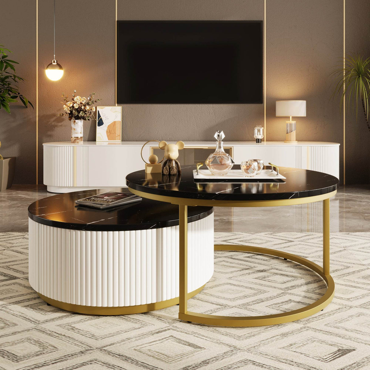 Modern Round Nesting Coffee Table With Drawer - Sleep Galleria