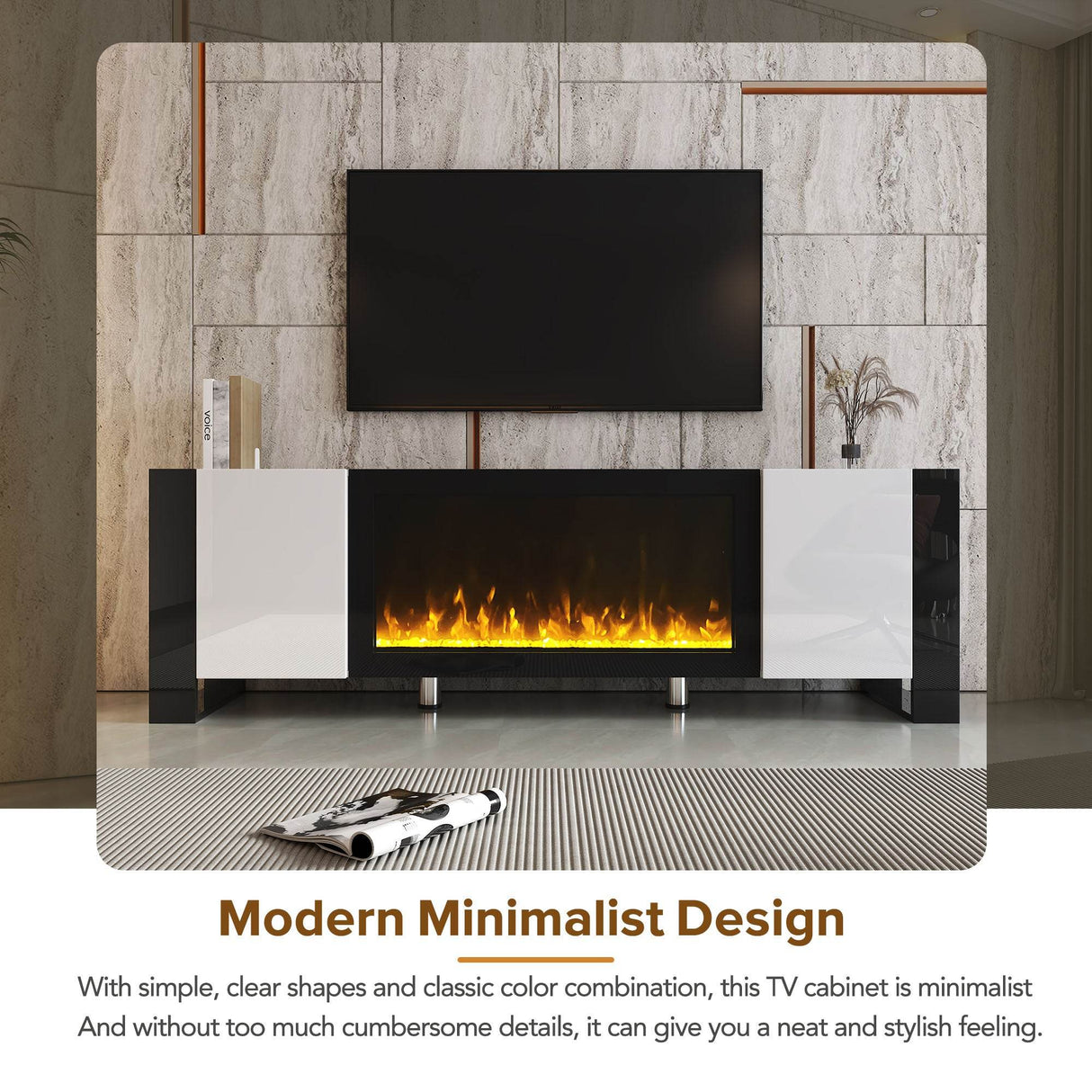 Modern White TV Stand With 34-Inch Electronic Fireplace - Sleep Galleria
