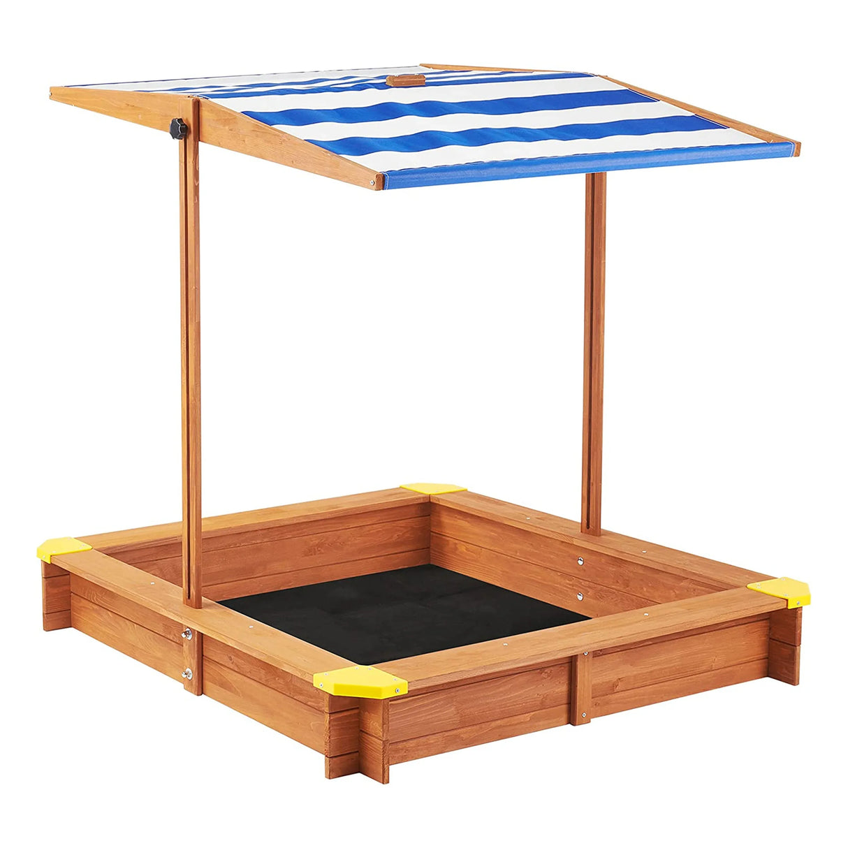 Wooden Kids Sandbox With Adjustable Canopy And Black Liner - Omega Lifestyles