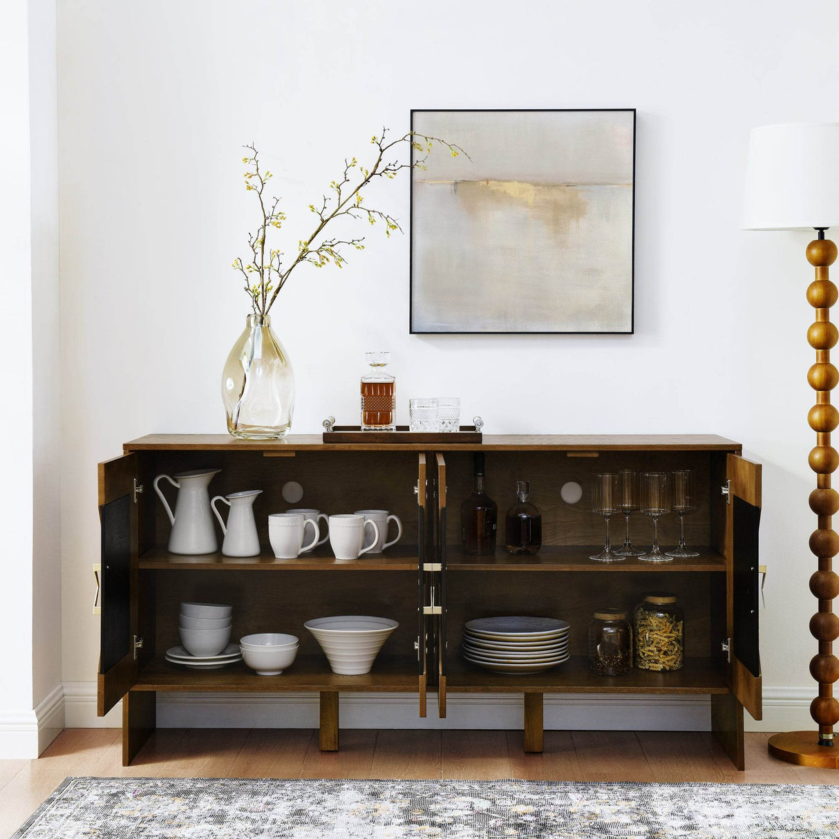 Mid Century Modern 60-Inch Walnut Storage Sideboard Cabinet - Sleep Galleria