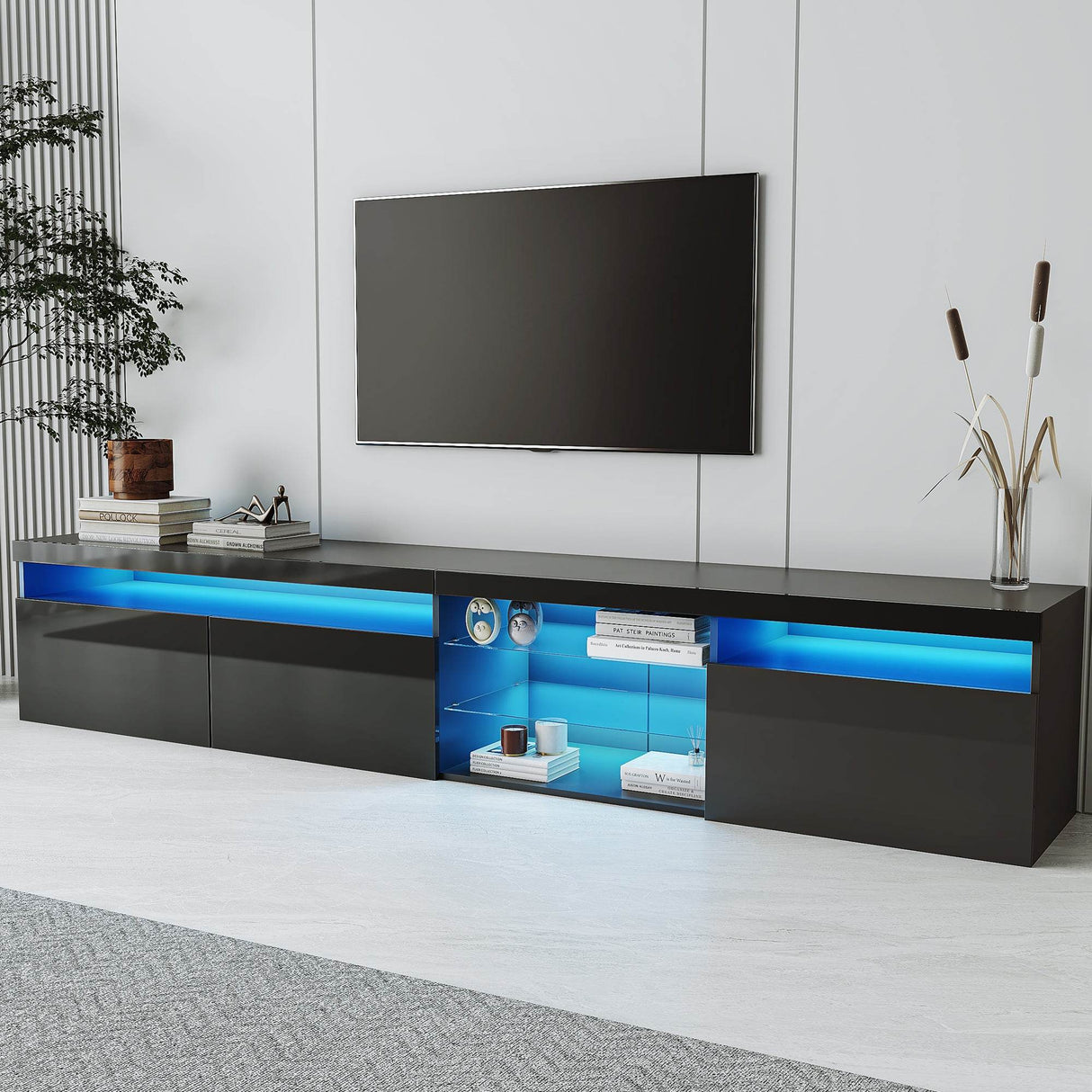Modern Black Particle Board TV Stand With LED Lighting - Sleep Galleria