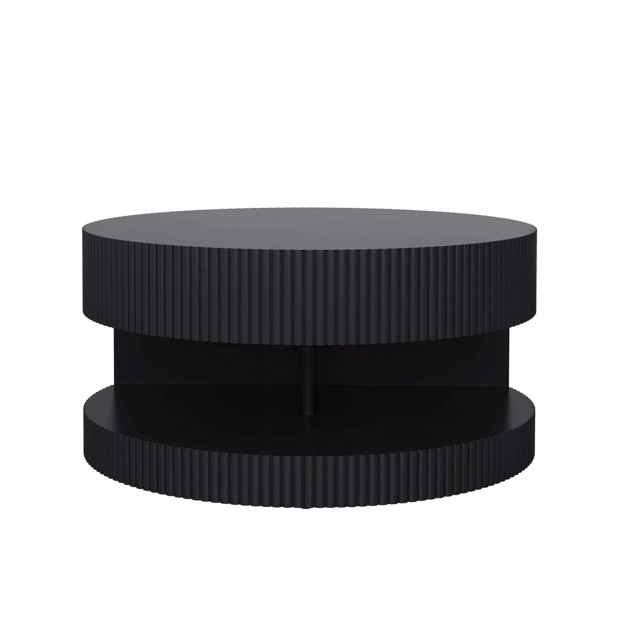 Round Black MDF Two-Tier Storage Coffee Table - Sleep Galleria
