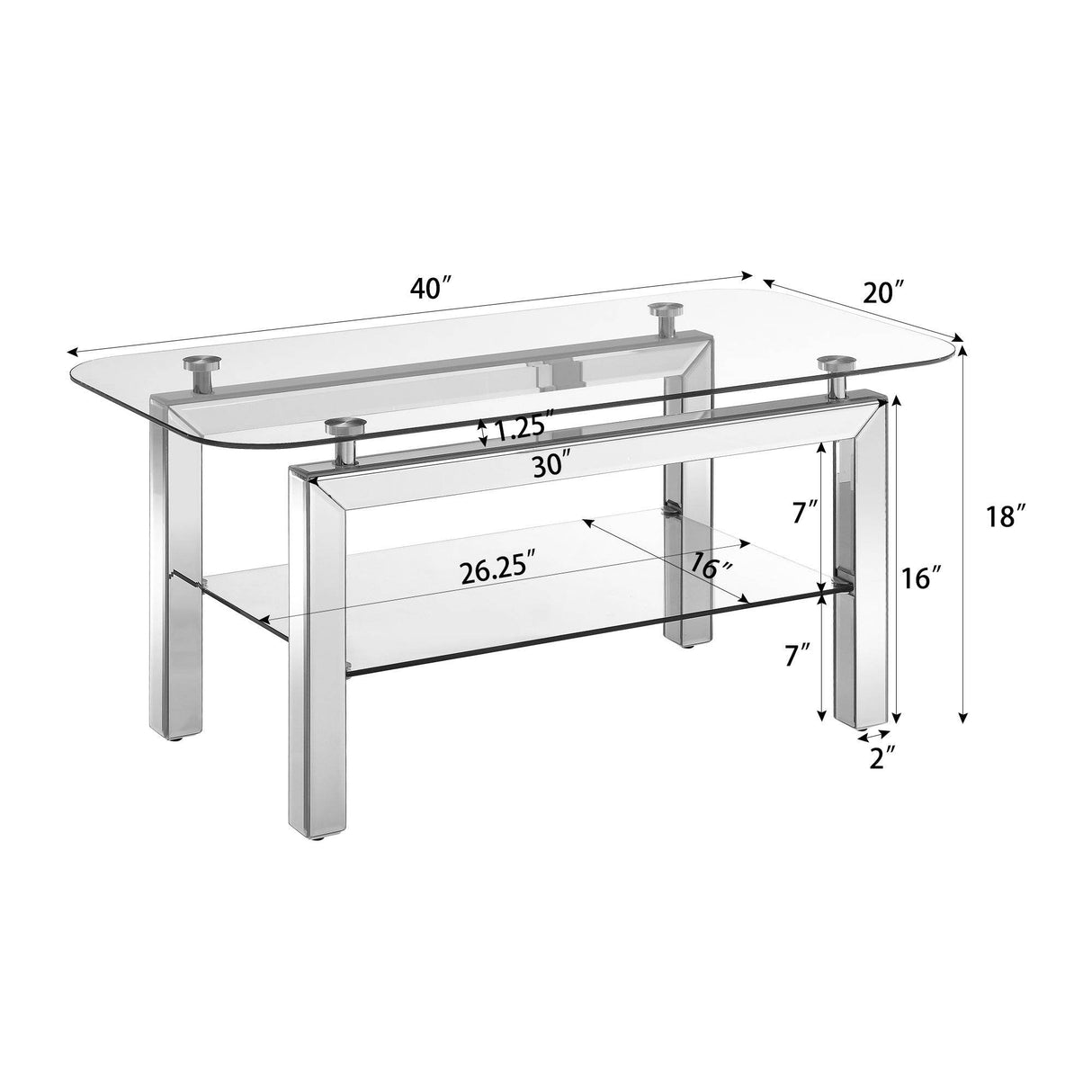Rectangular Tempered Glass Coffee Table With Mirrored Legs - Sleep Galleria