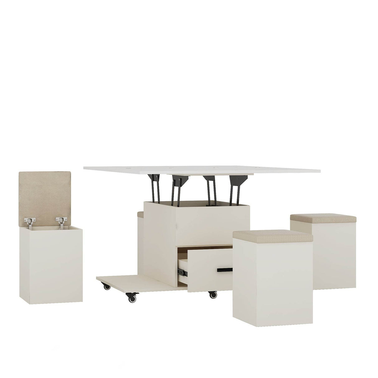 Modern Lift-Up Coffee Table With Storage And Four Stools - Sleep Galleria