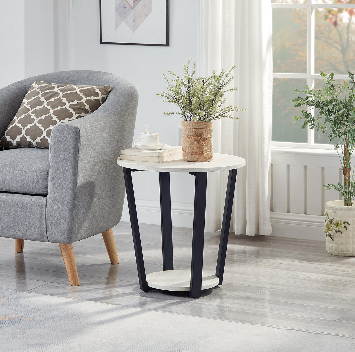 Contemporary Round MDF End Table With Shelf - Omega Lifestyles