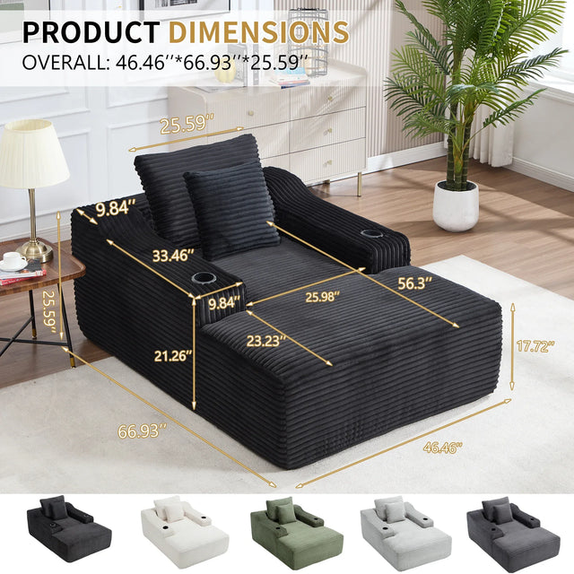 Oversized Corduroy Fabric Twin Sleeper Chaise Lounge Chair - Omega Lifestyles