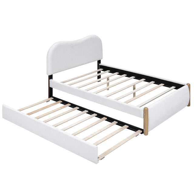 Full Upholstered Platform Bed With Twin Trundle White - Omega Lifestyles