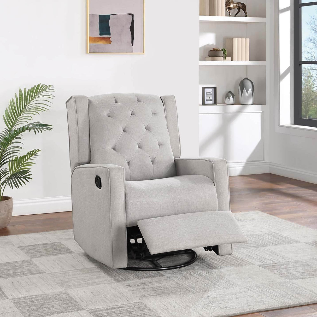 Manual Handle Swivel Glider Firm Fabric Recliner Chair