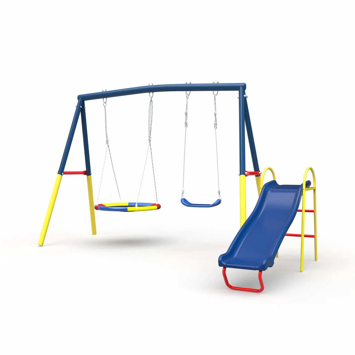 3-in-1 Heavy-Duty Steel Outdoor Kids Swing Set - Omega Lifestyles