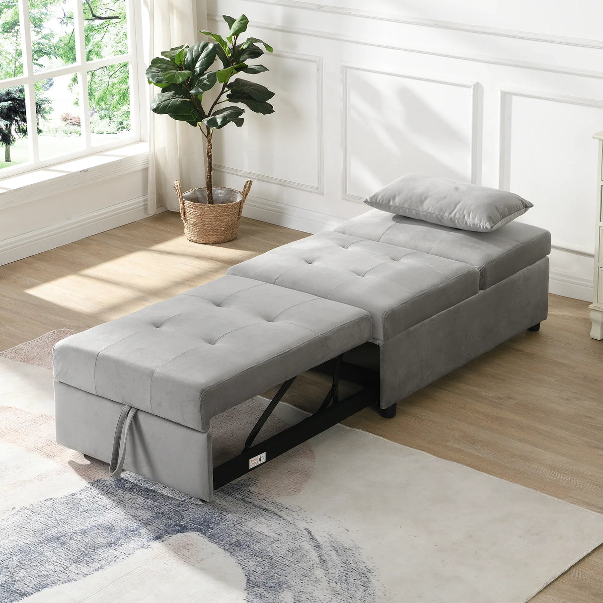 Multifunctional Gray Velvet Folding Ottoman Sofa Bed - Omega Lifestyles