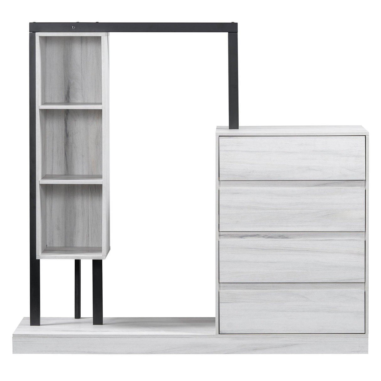 Wardrobe With Four Drawers Three Shelves MDF Metal - Omega Lifestyles