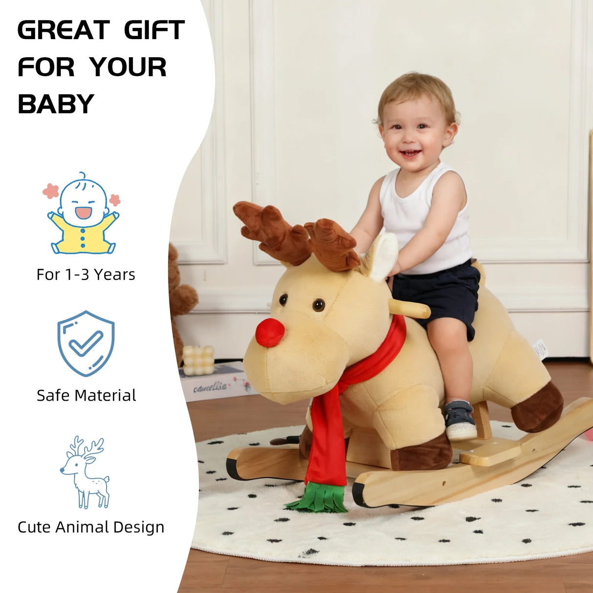 Soft Plush Fabric Kids Ride-On Rocking Horse Toy - Omega Lifestyles