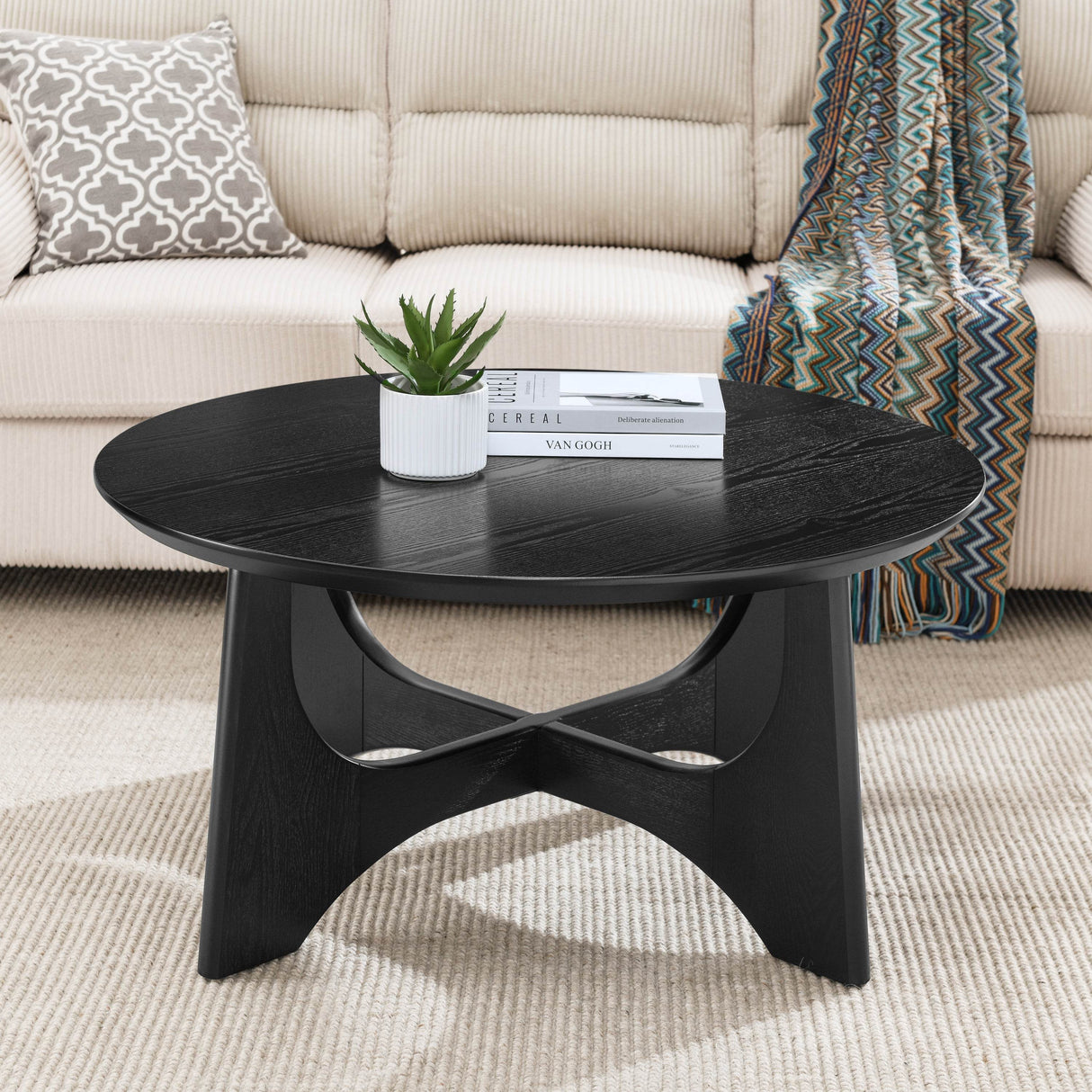 36-Inch Round Black Modern Wood Coffee Table - Sleep Galleria