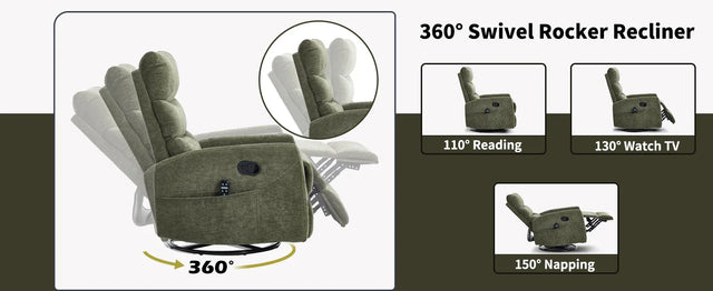 Heat Massage Recliner Chair With Swivel Rocker - Omega Lifestyles