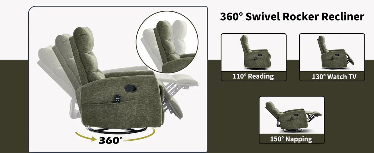 Heat Massage Recliner Chair With Swivel Rocker - Omega Lifestyles