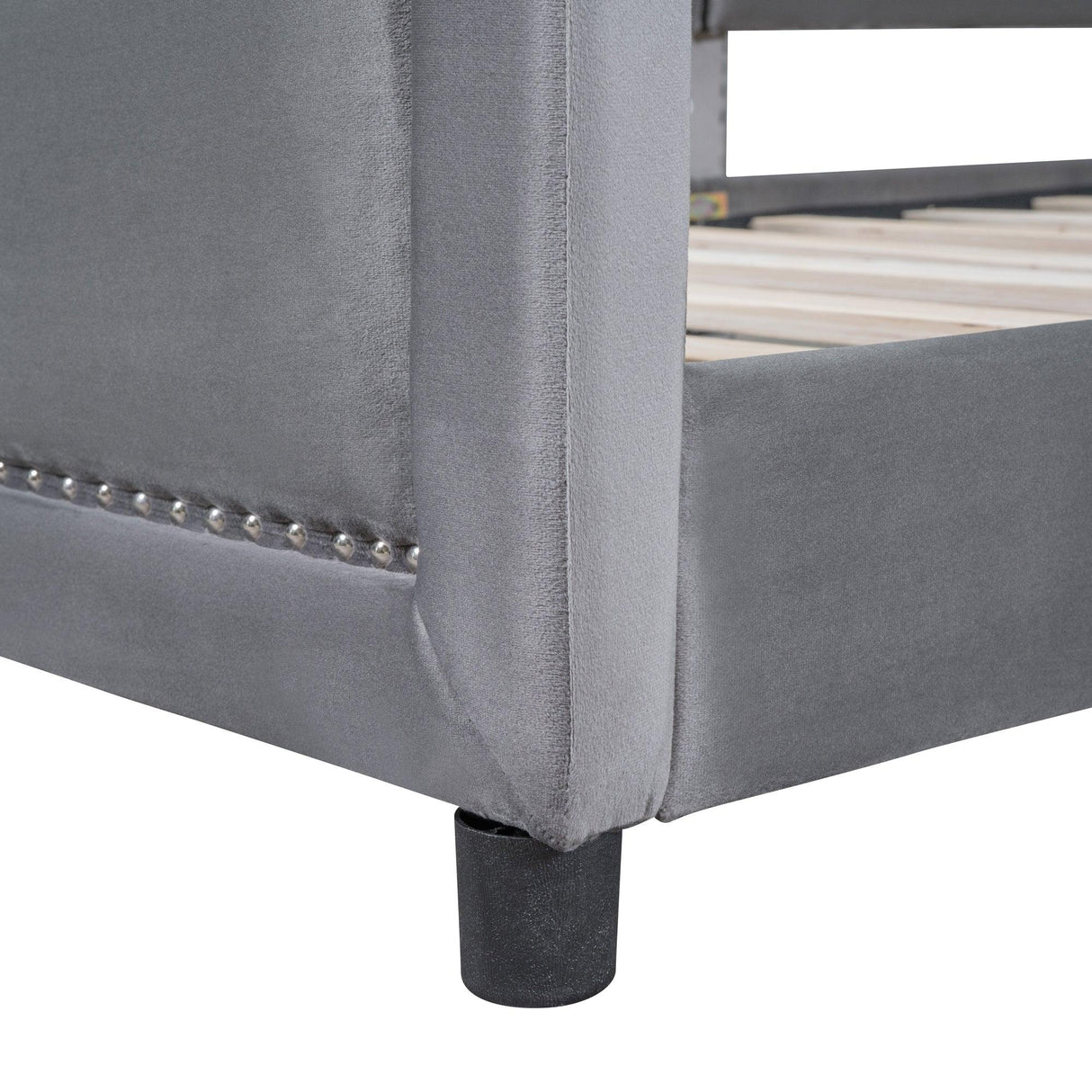 Twin Upholstered Velvet Daybed With Classic Stripe Headboard - Omega Lifestyles
