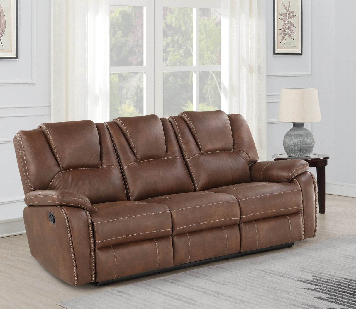 Manual Reclining Faux Leather 3-Seat Sofa Chestnut Brown