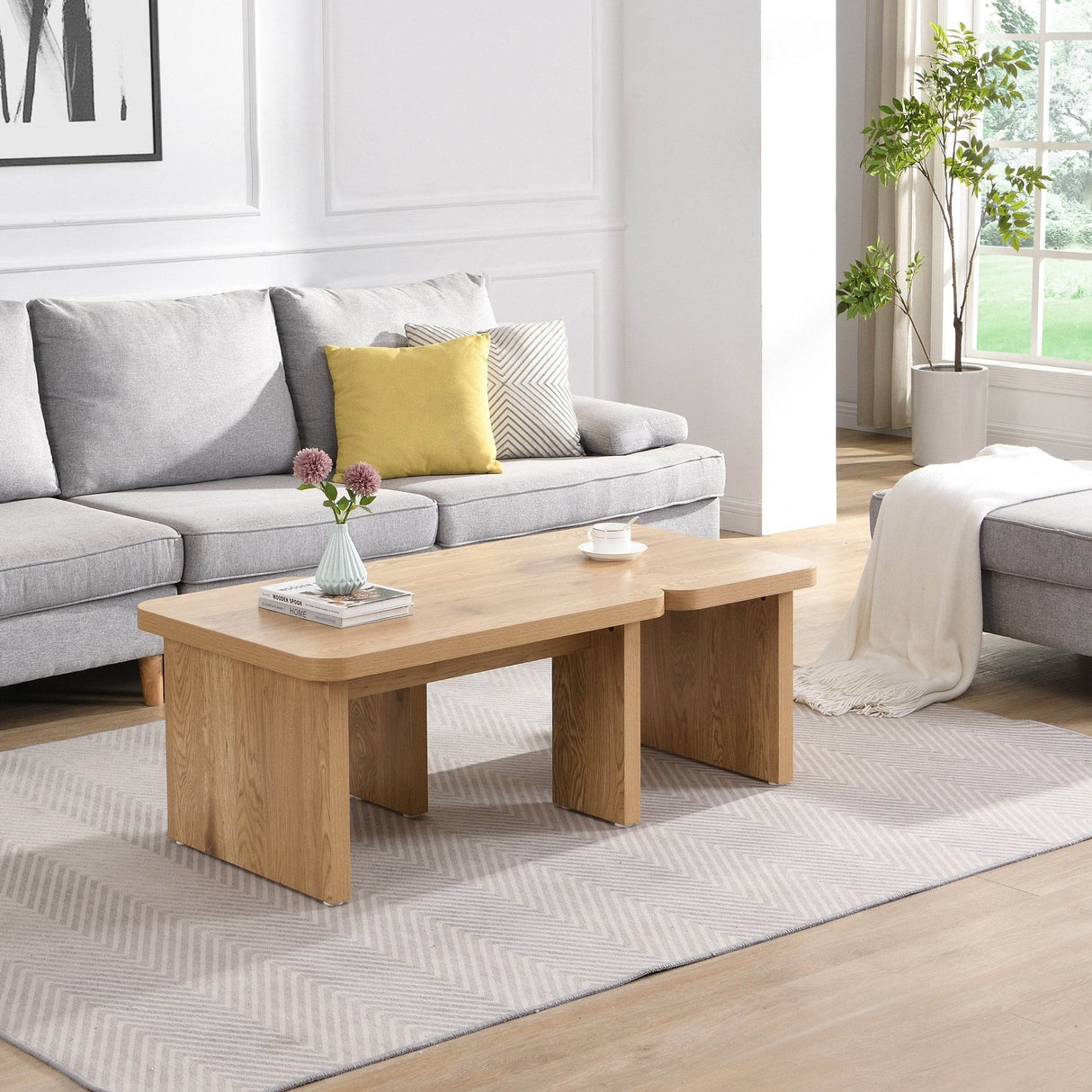 L-Shaped Oak MDF Detachable Coffee Table with Storage - Sleep Galleria
