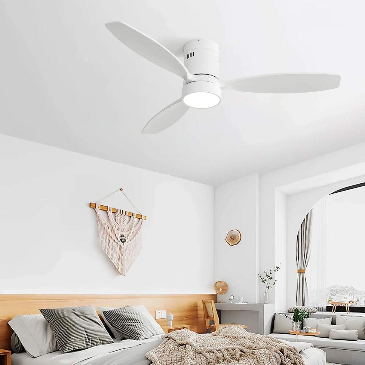 52-Inch Modern Wooden Flush Mount Ceiling Fan With Light - Omega Lifestyles