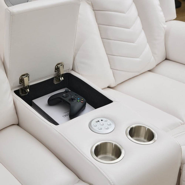 Manual Reclining Technical Leather 5-Seat Sofa With Wireless Charger - Omega Lifestyles