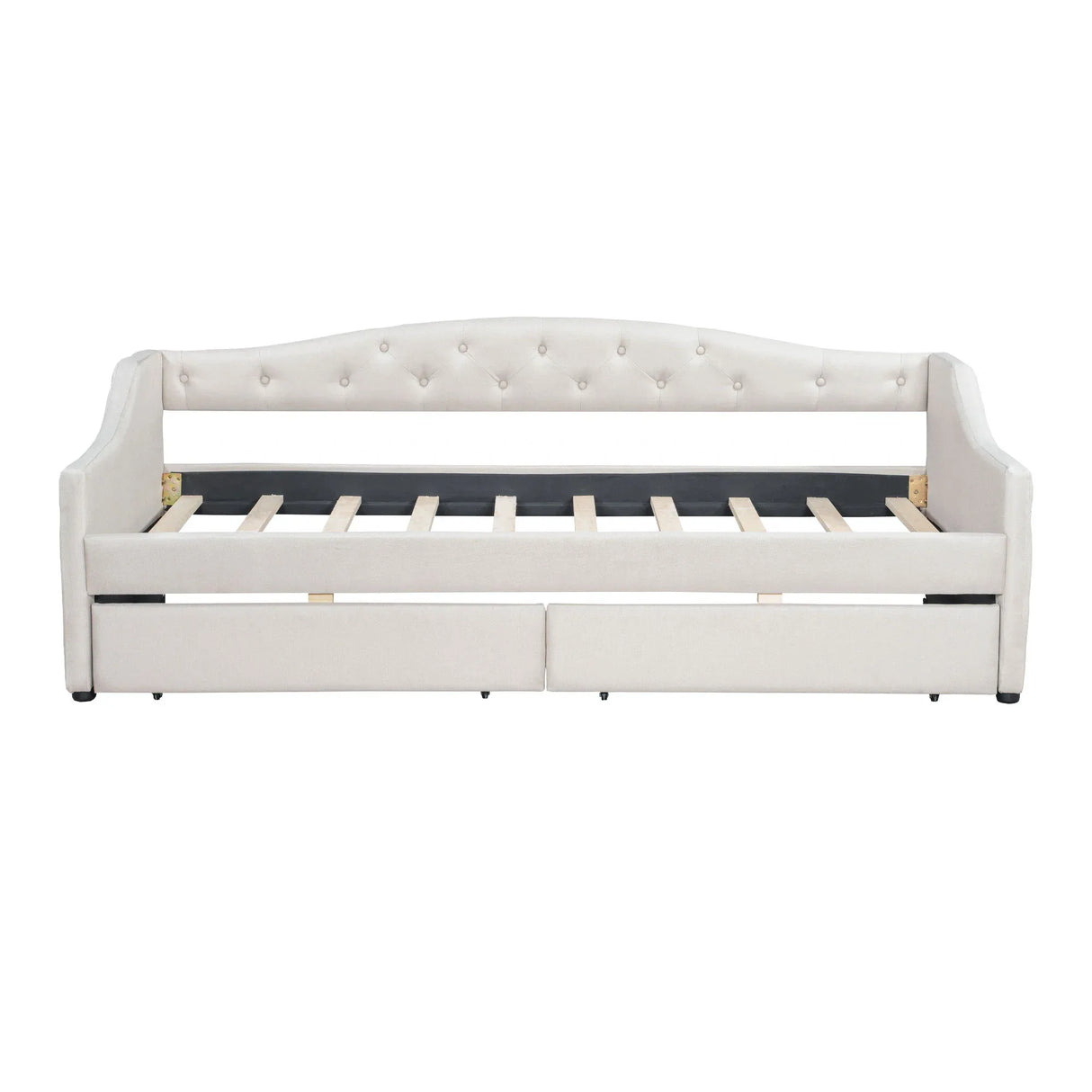 Twin XL Linen Upholstered Daybed With LED Lighting And Drawers - Omega Lifestyles