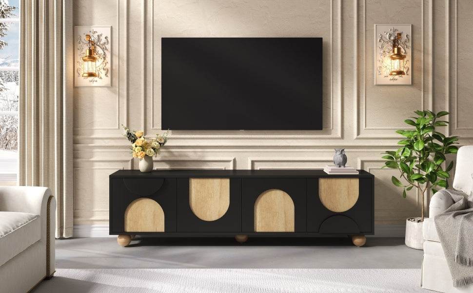 Farmhouse Black MDF Wood Grain TV Stand - Sleep Galleria