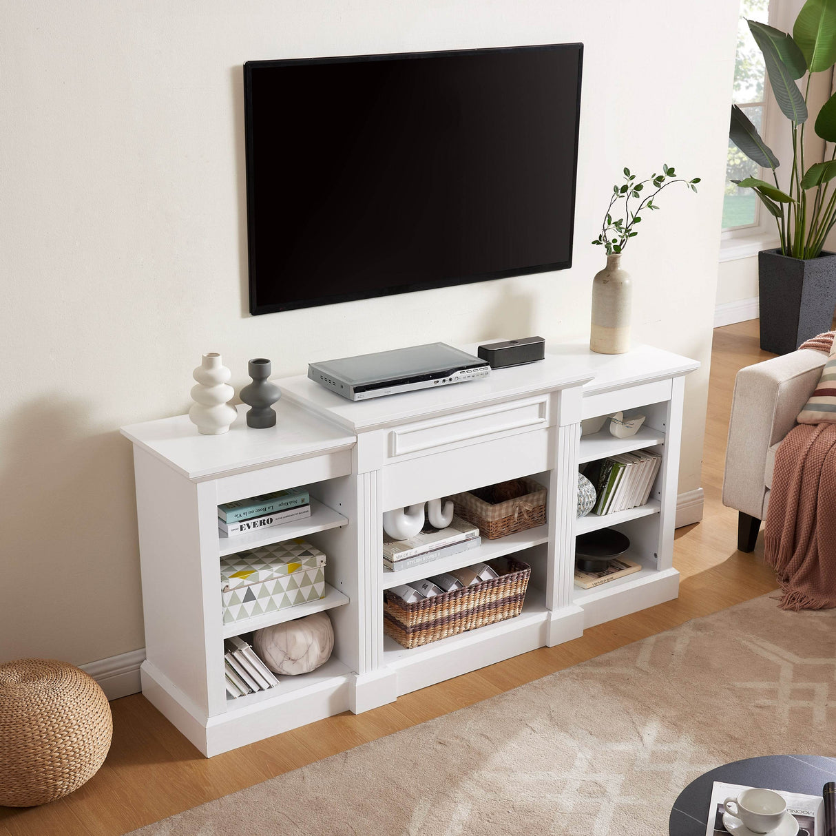 White MDF Adjustable Shelf Media Console Cabinet - Sleep Galleria