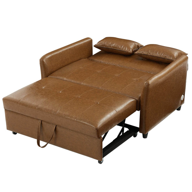 Convertible PU Leather Sofa Bed With USB Ports - Omega Lifestyles