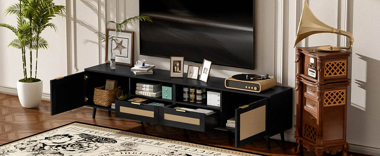 Modern Rattan TV Stand With Storage Cabinet - Sleep Galleria