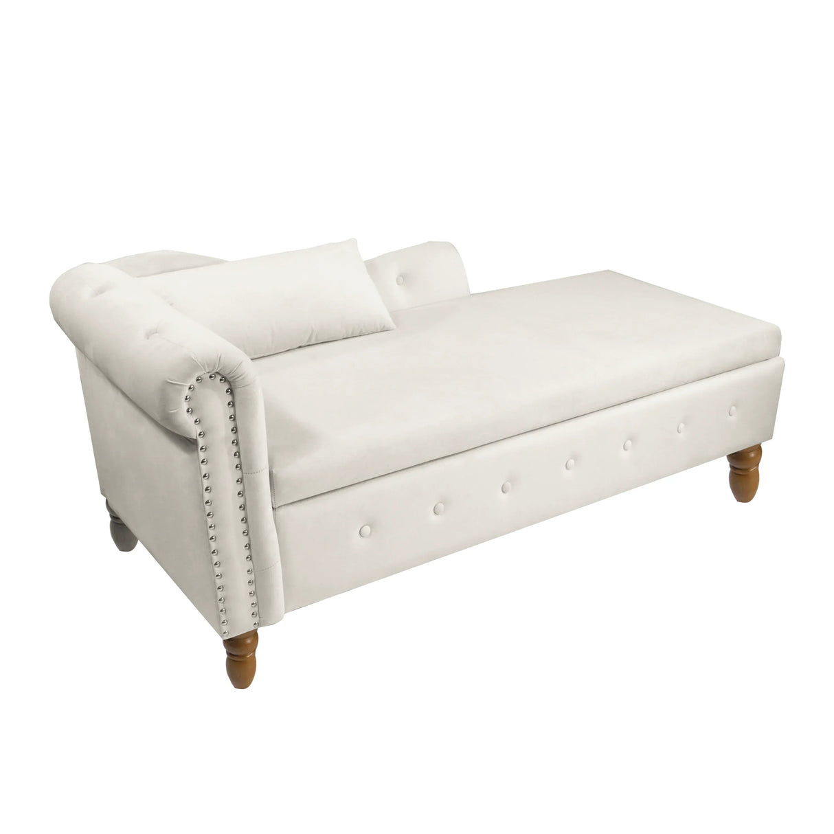 Beige Velvet Classic Storage Chaise Lounge Chair - Omega Lifestyles