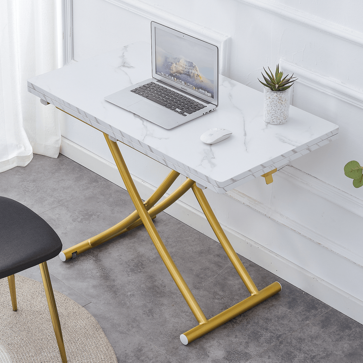 Multifunctional Adjustable Height White Gold Lift Table - Sleep Galleria
