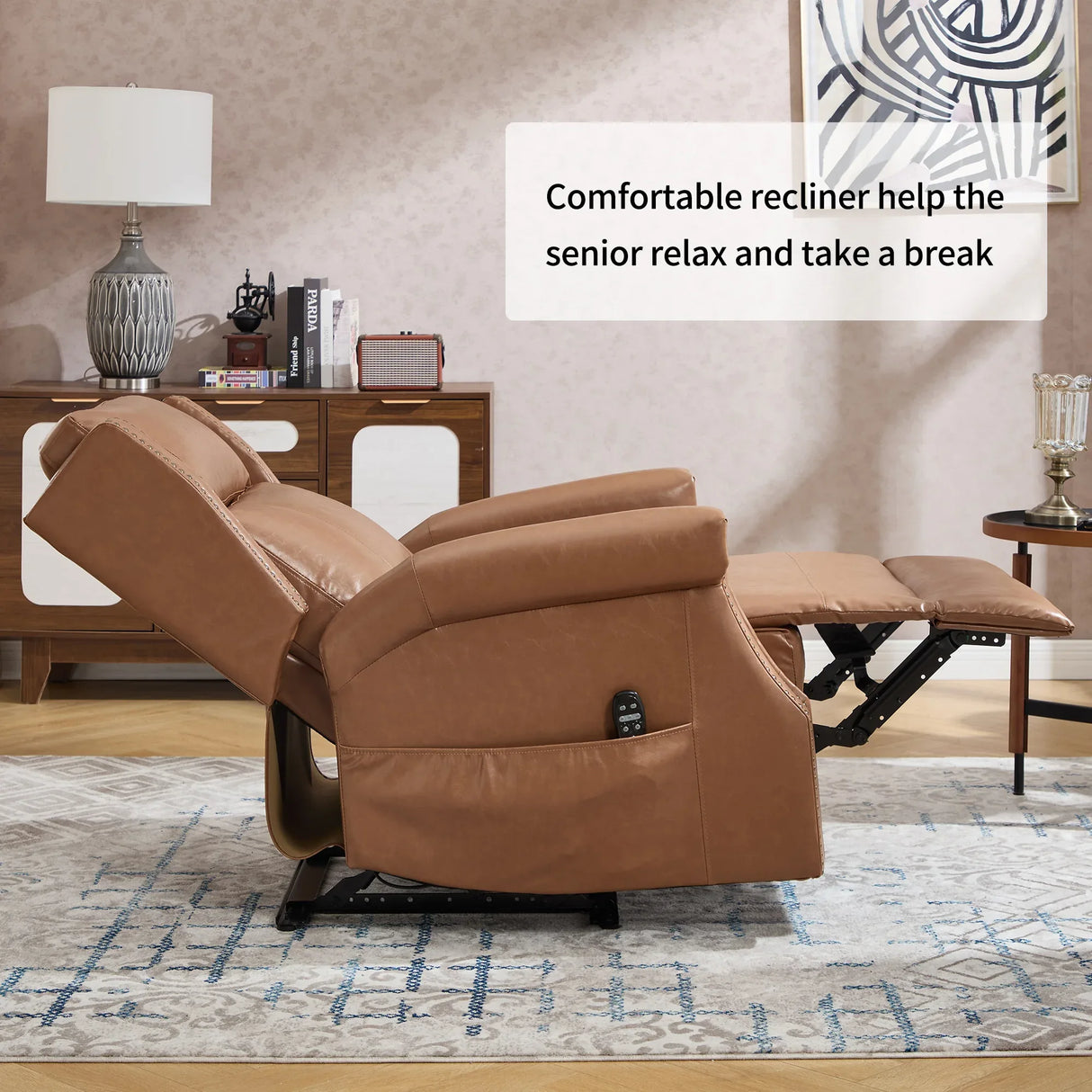 Camel Faux Leather Manual Recliner Chair With Massage Heat - Omega Lifestyles