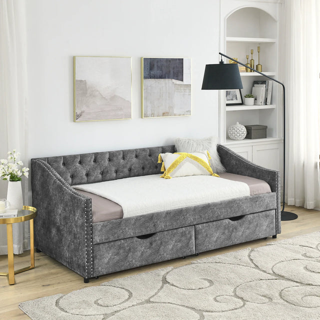 Twin Upholstered Tufted Daybed With Storage Drawers - Omega Lifestyles