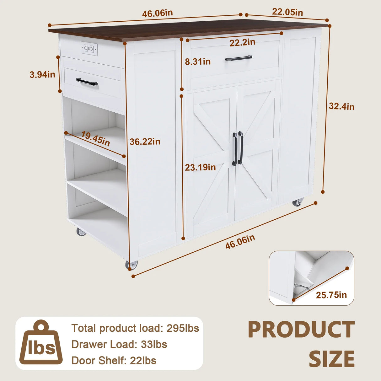 Rustic Mobile Kitchen Island With Storage And Power Outlet - Omega Lifestyles