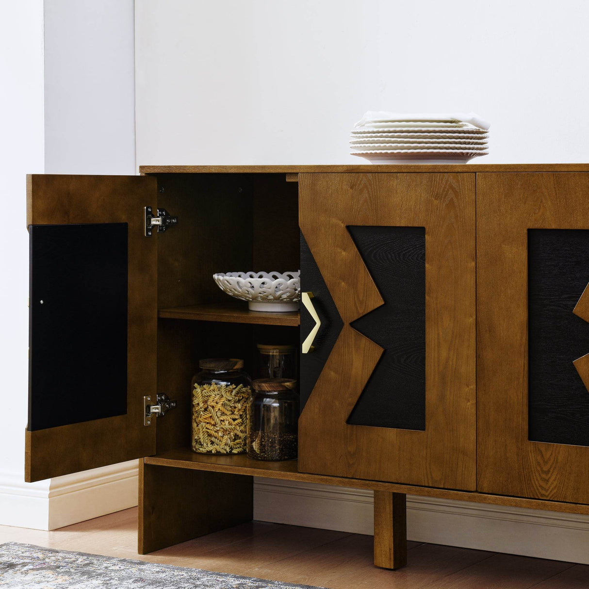 Mid Century Modern 60-Inch Walnut Storage Sideboard Cabinet - Sleep Galleria